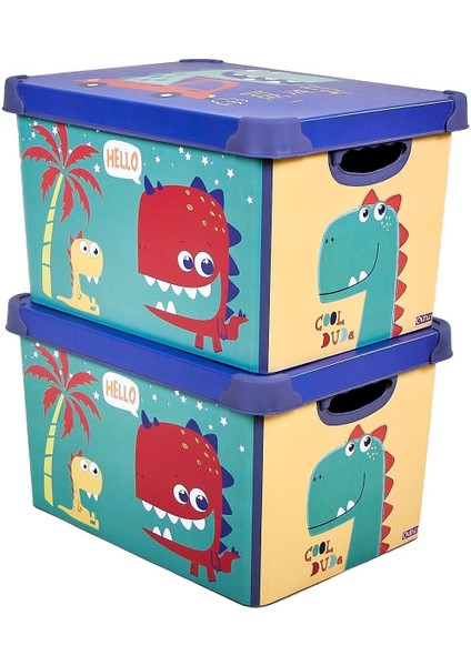 Gri Dekoratif Oyuncak Kutusu Seti, 17 ve 20 L, Şık ve Fonksiyonel Tasarım