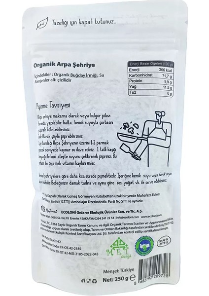 Og Natural Organik Sade Arpa Şehriye 250 gr fiyatları