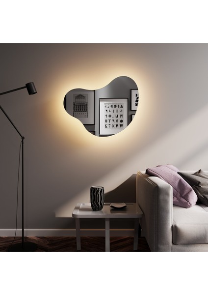 Asimetrik LED Işıklı Duvar Aynası – Organik Form Dekoratif Ayna (AYP197-L)