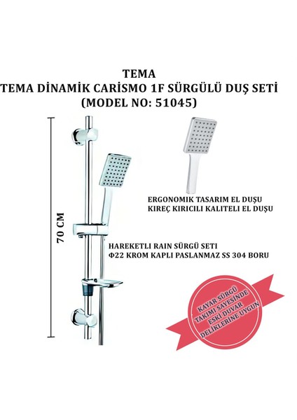 Dinamic Carismo Sürgülü Duş Seti (Model No: 51045) fırsatları