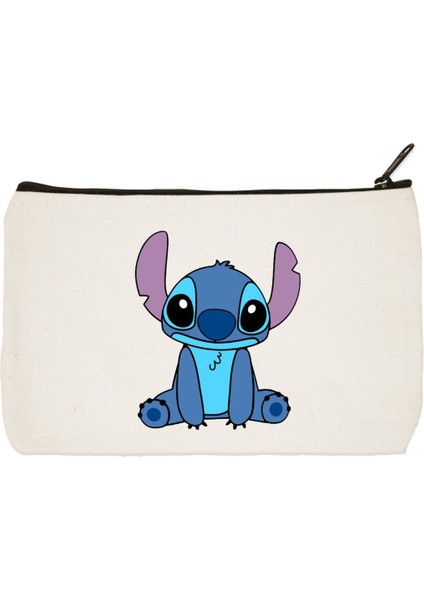 Stitch Su Geçirmez Baskılı Bez Makyaj Çantası, Kalemlik, Cüzdan
