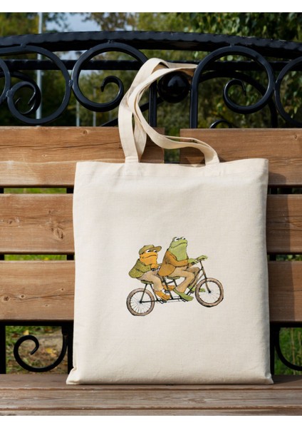 Frog And Toad, Kurbağa Tasarım Tote Bag, Ham Bez Çanta fiyatları