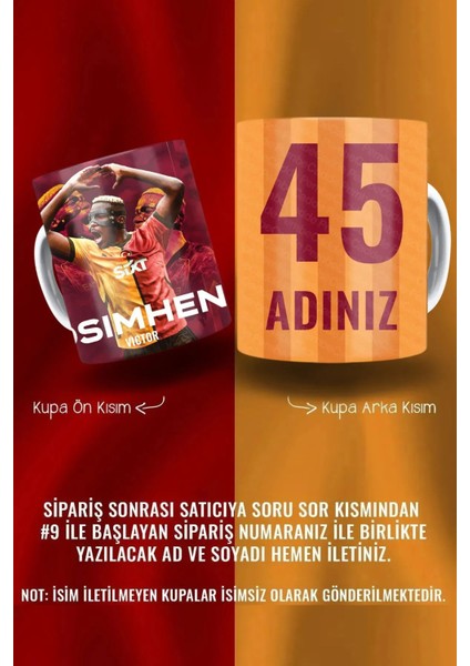 Kişiye Özel Isim ve Numara Baskılı Sarı Kırmızı Porselen Kahve Kupası – Şık Mug Bardak