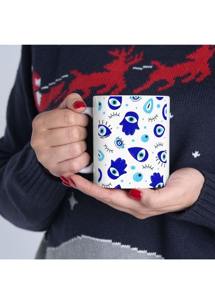 Fatma Ananın Eli Nazar Göz Temalı Kupa Bardak Evil Eye Themed Mug