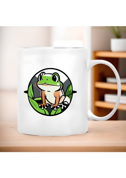 Kurbağa Figürlü Büyük Boy 300 ml Sevimli Porselen Kupa Bardak