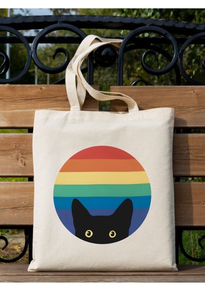 Cat In Rainbow Gökkuşağındaki Kedi Tote Bag Bez Çanta fiyatları