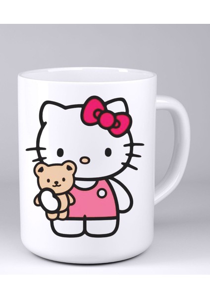 Hello Kitty Tasarım Kupa Bardak - 300 ml Porselen - Baskılı Kahve & Çay Kupası