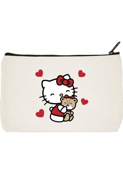 Hello Kitty 4 Baskılı Bez, Kalemlik, Makyaj Çantası El Çantası