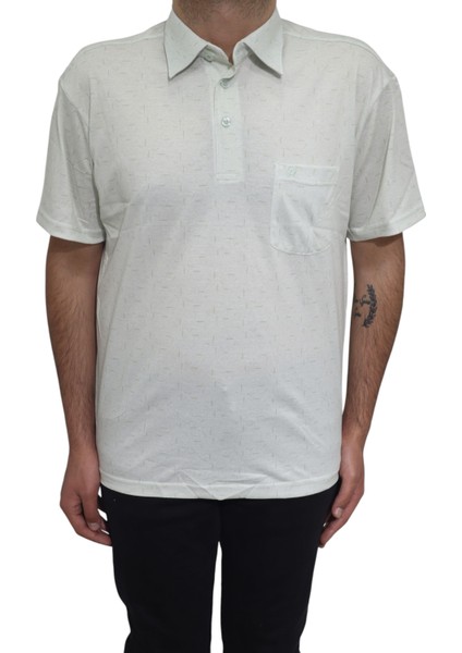 Fistan Store Erkek Desenli Klasik Kesim Rahat Kalıp Tek Cepli Gömlek Yaka T-Shirt
