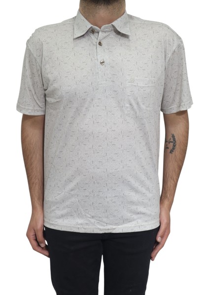 Fistan Store Erkek Desenli Klasik Kesim Rahat Kalıp Tek Cepli Gömlek Yaka T-Shirt
