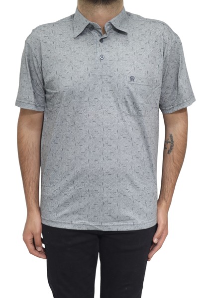 Fistan Store Erkek Desenli Klasik Kesim Rahat Kalıp Tek Cepli Gömlek Yaka T-Shirt
