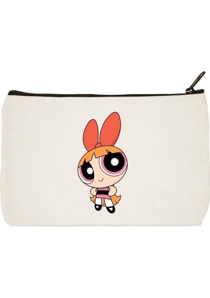 Clutch Powerpuff Girls Blossom Baskılı Bez Makyaj Çantası, Kalemlik, El Çantası