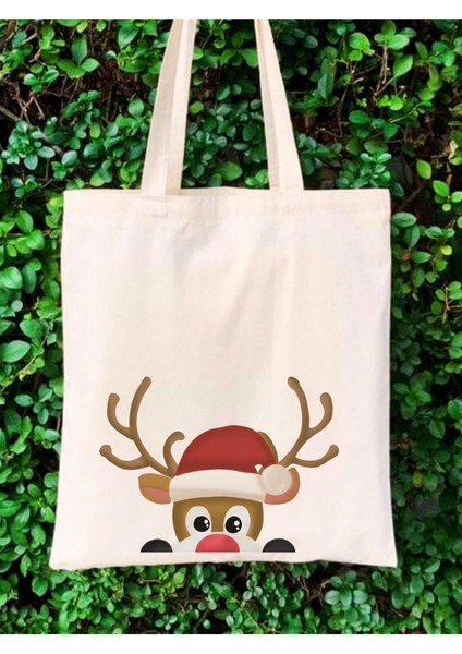 Yılbaşı Çanta Christmas Yeniyıl Geyik Hediye Çanta Tote Bag Bez Çanta, Hediye Kutusu