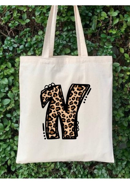 Leopar N Harf Desenli, Y2 Pinterest Retro Bez Çanta Tote Bag, Hediye Çanta modelleri