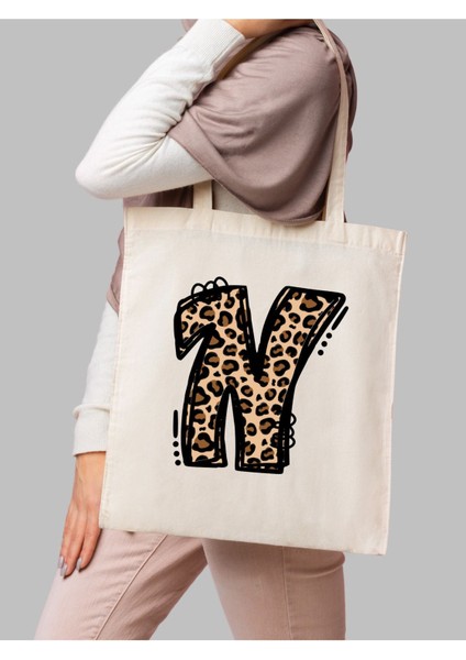 Leopar N Harf Desenli, Y2 Pinterest Retro Bez Çanta Tote Bag, Hediye Çanta fırsatları