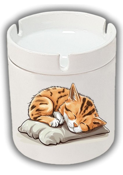 Uyuyan Kedi Baskılı Küllük Kül Tablası