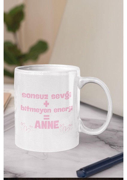 Sonsuz Sevgi Bitmeyen Enerji Baskılı Anneler Günü Anneye Hediye Kupa Bardak