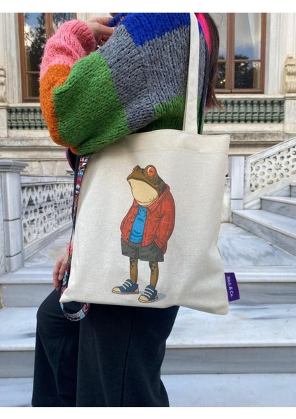 Ham Bez Krem Hayvan Desenli Günlük Çanta - 30X30 cm