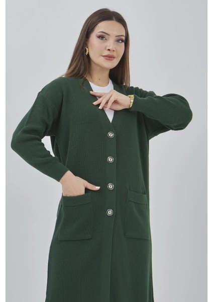 Kadın Uzun Triko Mevsimlik Cepli Düğmeli Likralı Hırka modelleri