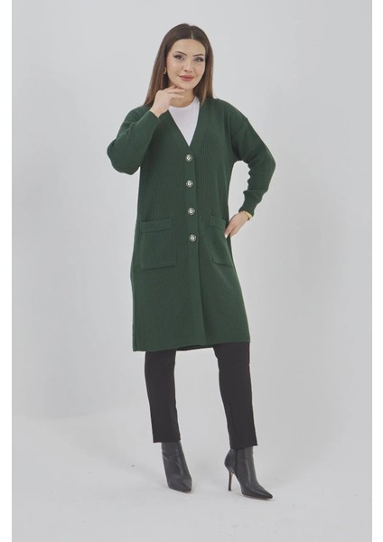 Kadın Uzun Triko Mevsimlik Cepli Düğmeli Likralı Hırka fırsatları