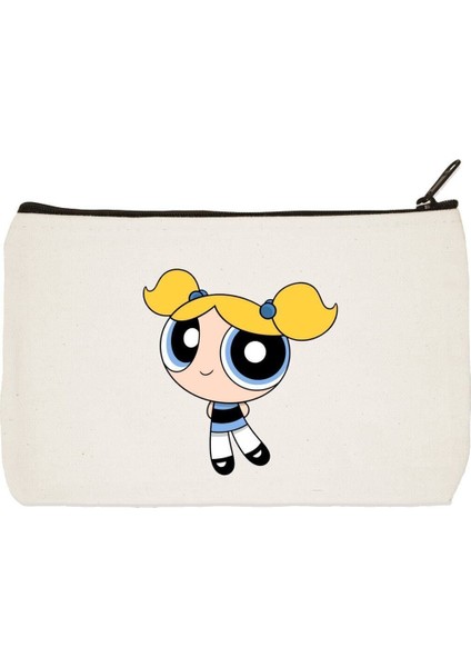 Clutch Powerpuff Girls Bubbles Baskılı Bez Makyaj Çantası, Kalemlik, El Çantası
