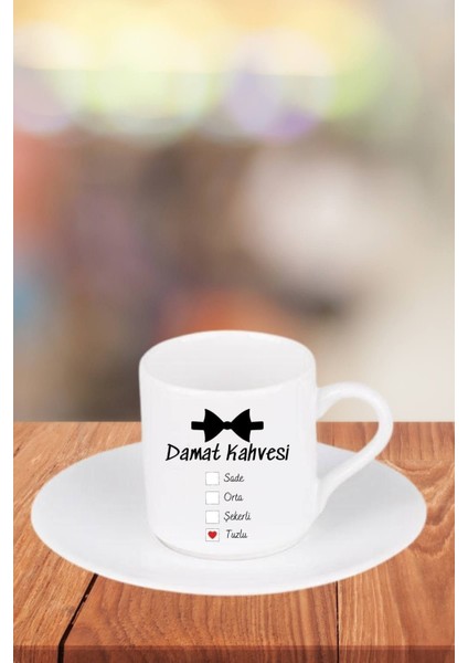 Tuzlu Damat Kahvesi Baskılı Beyaz Türk Kahvesi Fincanı