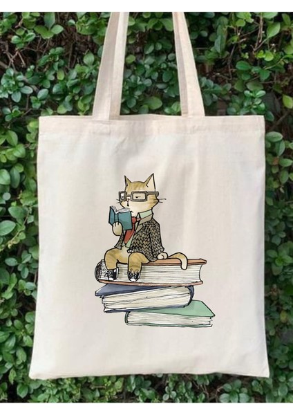 Kedi ve Kitap Tote Bag Bez Çanta