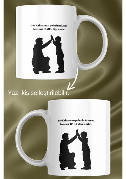 Babalar Günü Temalı Erkek Çocuk Kişiye Özel Beyaz Porselen Kupa Bardak