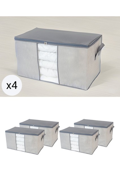 Büyük Boy 4'lü Pencereli Antrasit Çizgi Desenli Yastık Yorgan Düzenleyici Hurç Seti