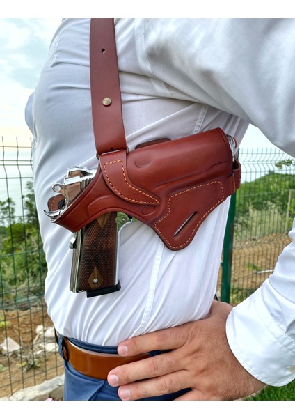 1911 Deri Silah Kılıfı - Omuz + Bel Çekim - Sağ El - Colt , Kimber, Ruger - Vaketa Deri Özel El Yapımı fırsatları