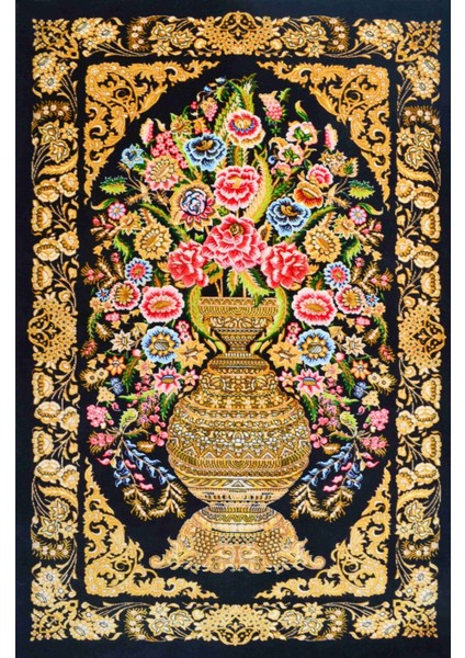 Bambu Iplik Dokuma Çiçek Desenli Iran Duvar Halısı 50X80 cm