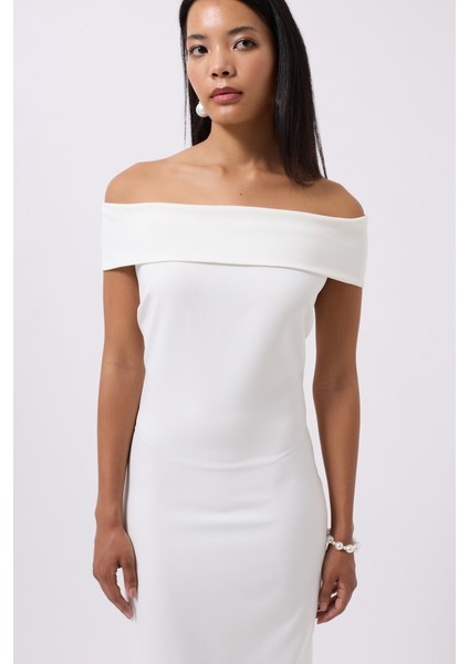 Omuz Katlama Detay Maxi Elbise