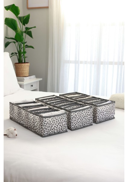 Gri 3'lü Set, 8 Bölmeli Akordiyon Katlanır Dolap Çekmece Düzenleyici