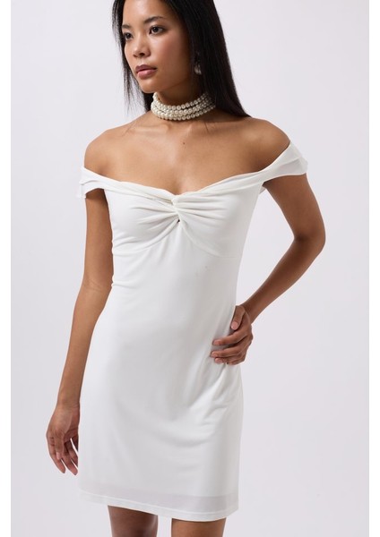 Büzgü Detay Omuz Askılı Mini Elbise