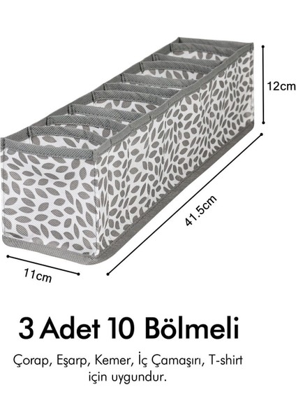 Yaprak Gri 10 Bölmeli Dolap Çekmecesi Organizer, Katlanabilir ve Akordiyon Tasarım fiyatları