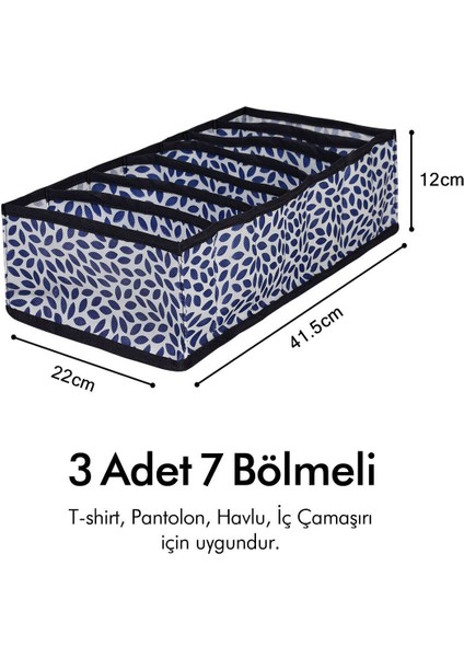Lacivert 3'lü Set, 7 Bölmeli Katlanabilir Dolap Çekmece Organizer fiyatları