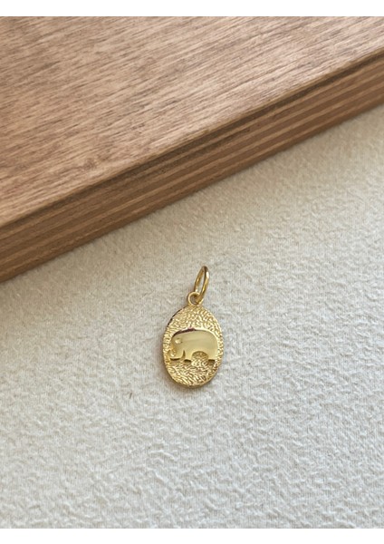 925 Ayar Gümüş Gold Renginden Filli Gümüş Bereket Şans Kolye Ucu