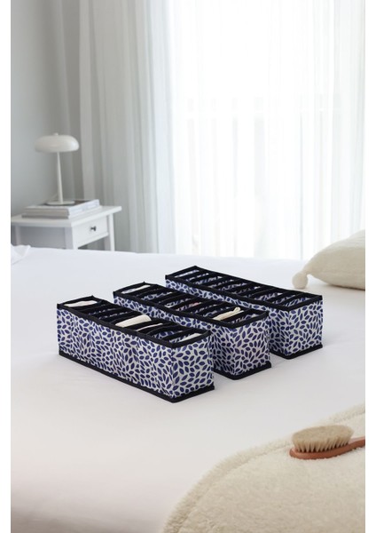 Lacivert 3'lü Set 10 Bölmeli Dolap Çekmece Içi Akordiyon Katlanır Düzenleyici