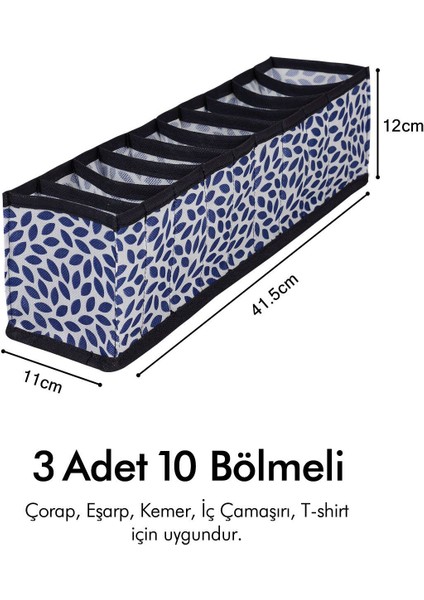 Lacivert 3'lü Set 10 Bölmeli Dolap Çekmece Içi Akordiyon Katlanır Düzenleyici fiyatları