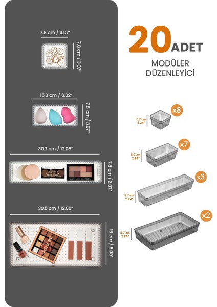 20 Parça Modüler Saklama Seti, Çekmece Için Düzenleyici Siyah modelleri