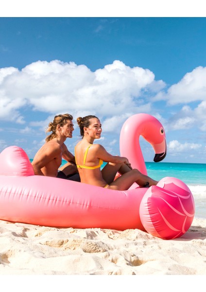 Şişme Pembe Flamingo Deniz Yatağı – 178X135X97 cm | Tutma Kulplu Dev Havuz Oyuncağı