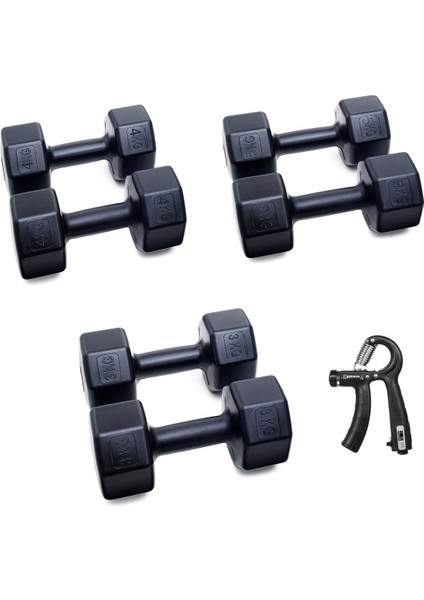 Ps Spor 3 Çift Dambıl Set 3 kg + 4 kg + 5 kg + Ayarlanabilir Sayaçlı El Yayı