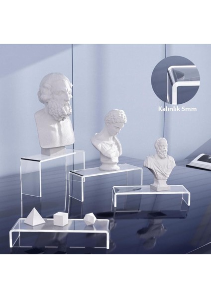 3'lü Şeffaf Pleksi Yükseltici Düzenleyici Set, 26X3CM, 28X6CM, 30X10CM, 5mm