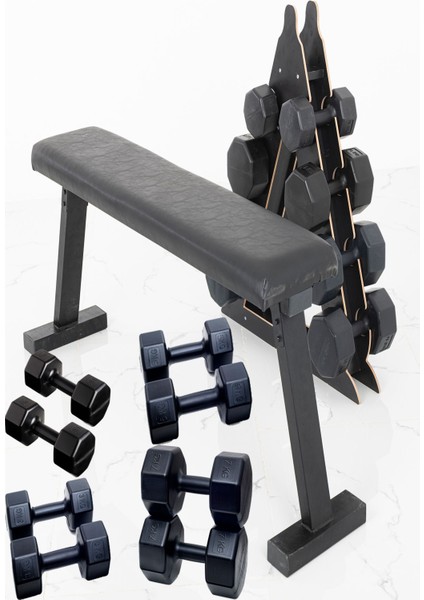 Ps Spor 4 Çift Dambıl Set 1 Kg+3 Kg+5 Kg+7 kg + Katlanabilir Ağırlık(Bench)Sehpası ve Dambıl Standı