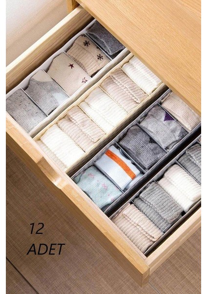 12 Adet Çok Gözlü Çekmece Içi Çorap Düzenleyici Seti