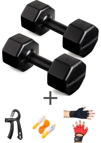 Ps Spor 2 kg Dambıl Set(2kg 2 Adet Dambıl) +Body Eldiven Sayaçlı Ayarlanabilir El Yayı ve Atlama Ipi