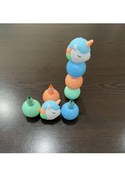 3 Renk Unıcorn Figürlü Mini Fosforlu Kalem Seti