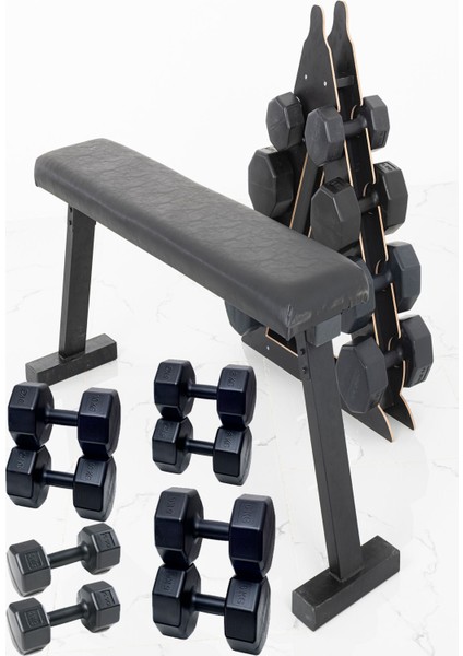 Ps Spor 4 Çift Dambıl Set 4 Kg+6 Kg+8 Kg+10 kg + Katlanabilir Ağırlık(Bench)Sehpası ve Dambıl Standı