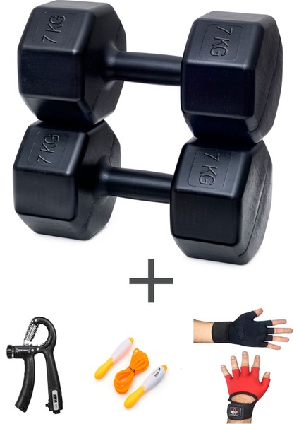 Ps Spor 7 kg Dambıl Set(7kg 2 Adet Dambıl) +Body Eldiven Sayaçlı Ayarlanabilir El Yayı ve Atlama Ipi
