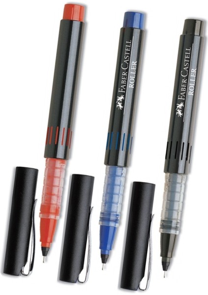 Faber Castell 3 Renk(Kırmızı, Mavi, Siyah) Iğne Uçlu 0,5 Roller Kalem Yeni Nesil/üretim Üçgen Ergonomik Tutuş